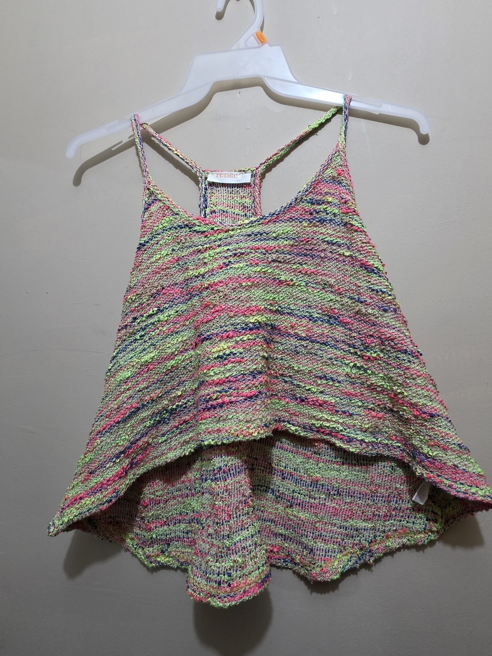 Renee C Womens S Knit Tank Top Multicolor Open Weave Boho Made USA